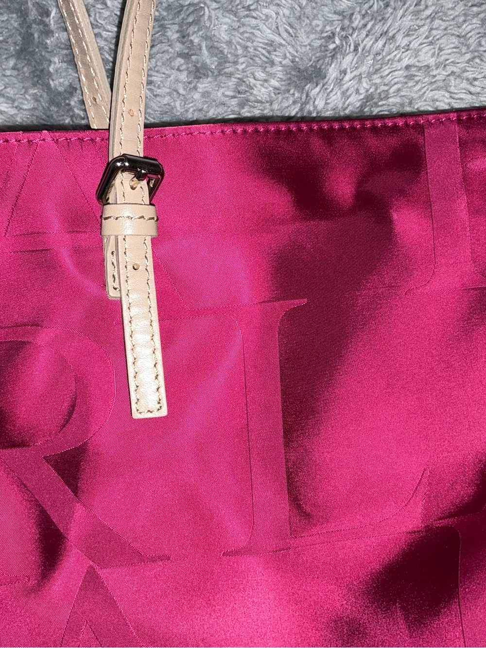 Furla Italy Pink Fuchsia Satin Jacquard Tote Bag Large Shoulder Bag - Picture 2 of 11